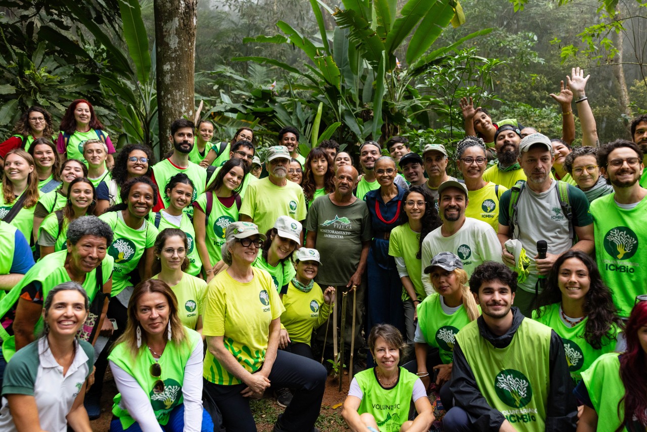 The Mutirão event, which involves planting approximately 600 seedlings of native Atlantic Forest trees, brings together Minister Marina Silva, government officials, and members of civil society at Tijuca National Park in Rio de Janeiro. Image: Juan Ribeiro / SOS Mata Atlântica