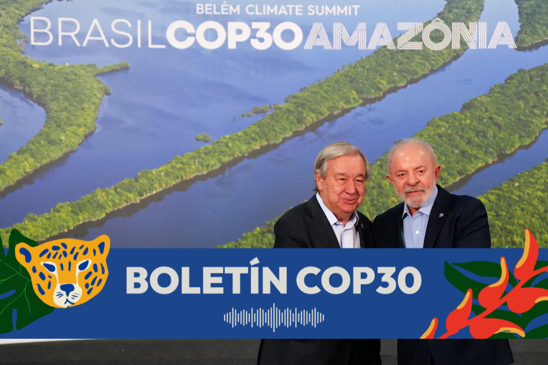 El presidente de Brasil, Luiz Inácio Lula da Silva, saluda a António Guterres, secretario general de las Naciones Unidas, durante la Conferencia de las Naciones Unidas sobre el Cambio Climático COP30. Foto: Lucas Landau/COP30