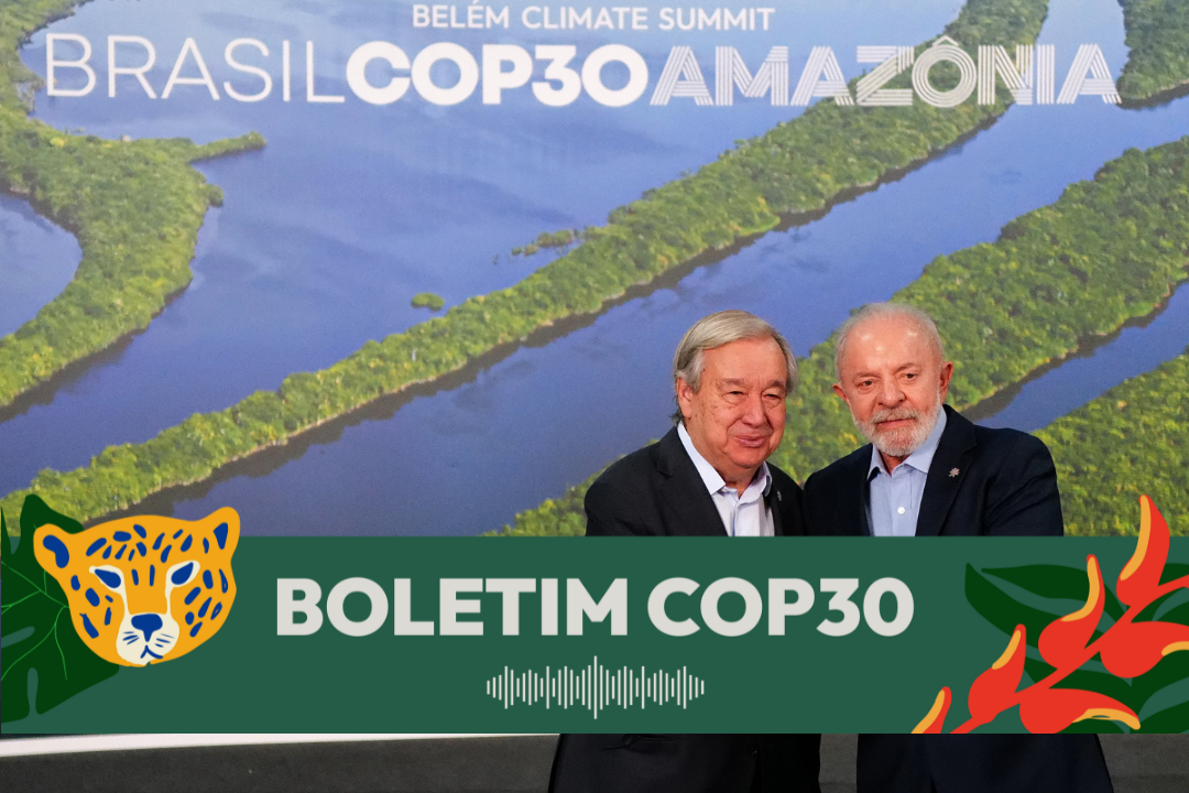 O presidente do Brasil, Luiz Inácio Lula da Silva, cumprimenta António Guterres, secretário-geral das Nações Unidas durante a Conferência das Nações Unidas sobre Mudanças Climáticas COP 30. Foto Lucas Landau/COP30