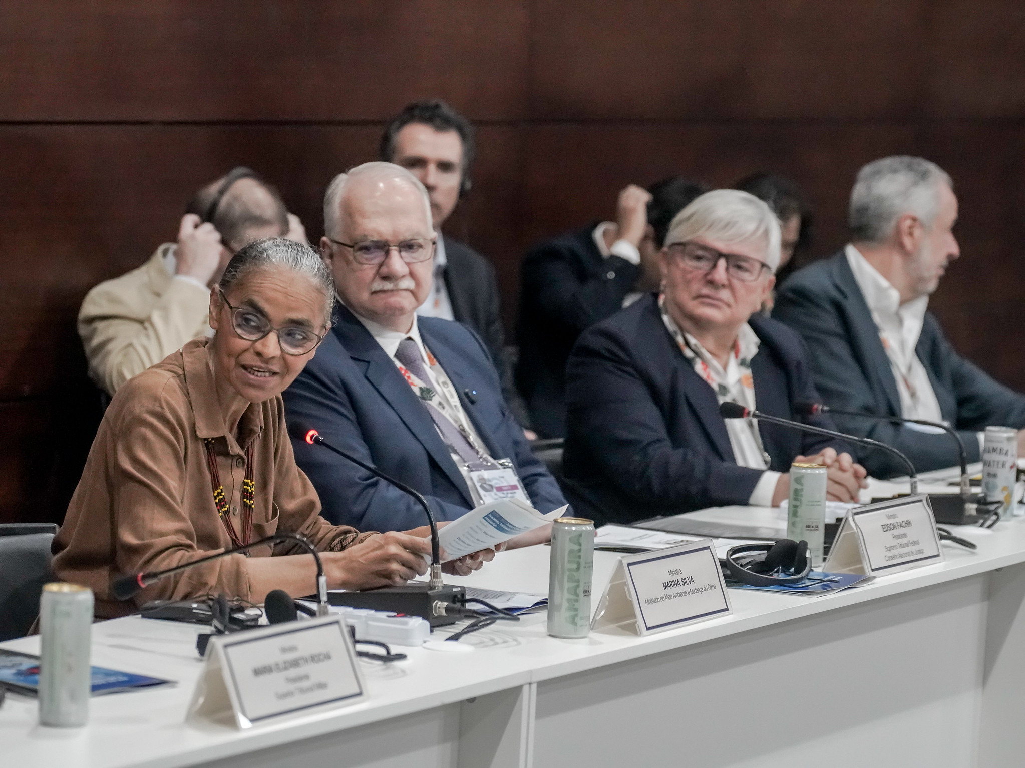 Marina Silva destacou a ética e a justiça como pilares do enfrentamento à crise climática, ao lado dos ministros Edson Fachin e Herman Benjamin, durante o Dia da Justiça, Clima e Direitos Humanos, na COP30.Foto: Rafa Neddermeyer/COP30 Brasil Amazônia/PR